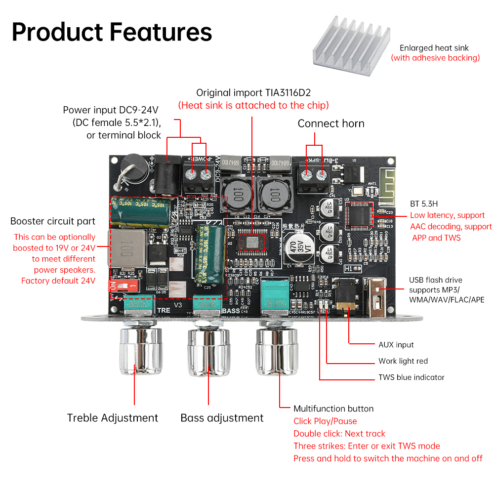 100W Mono Bluetooth 5.3 Amplif - Outdoor Power Module ulasan dan harga